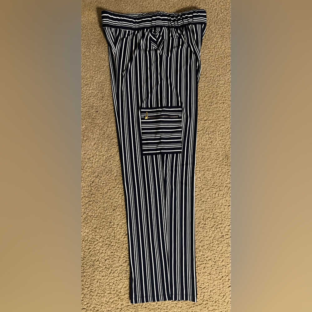 Robert Louis Striped Cargo Pants in Navy and White - Picture 4 of 8
